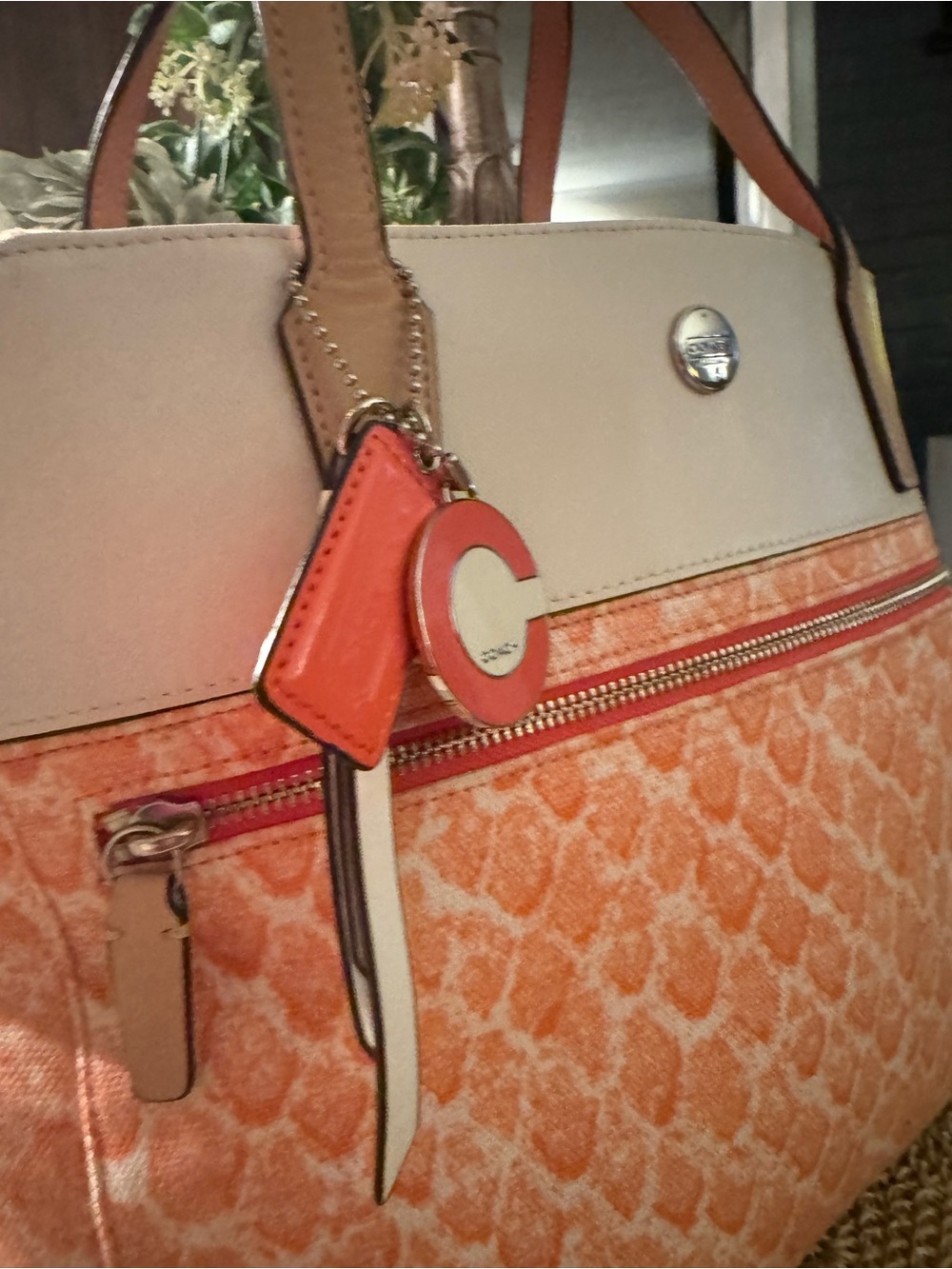 Coach GOOD as NEW Snake Patterned Tote Bag with Cream Trim with Triple Hangtag - Picture 5 of 15